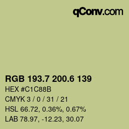 カラーコード: RGB 193.7 200.6 139 | qconv.com