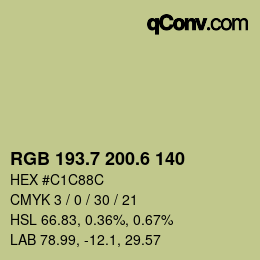 カラーコード: RGB 193.7 200.6 140 | qconv.com