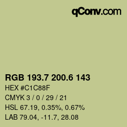 カラーコード: RGB 193.7 200.6 143 | qconv.com