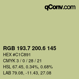 カラーコード: RGB 193.7 200.6 145 | qconv.com