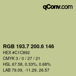 カラーコード: RGB 193.7 200.6 146 | qconv.com