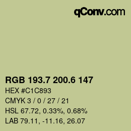 カラーコード: RGB 193.7 200.6 147 | qconv.com
