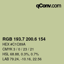 カラーコード: RGB 193.7 200.6 154 | qconv.com