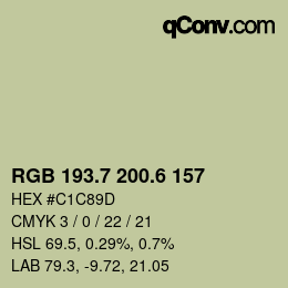 カラーコード: RGB 193.7 200.6 157 | qconv.com