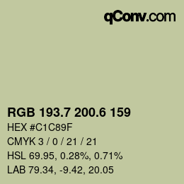 カラーコード: RGB 193.7 200.6 159 | qconv.com