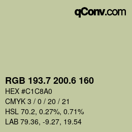 カラーコード: RGB 193.7 200.6 160 | qconv.com