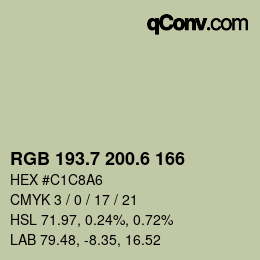 カラーコード: RGB 193.7 200.6 166 | qconv.com