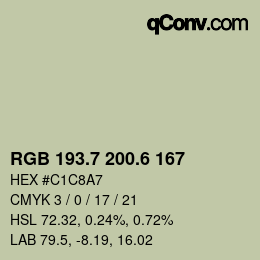 カラーコード: RGB 193.7 200.6 167 | qconv.com