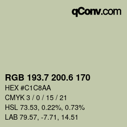 カラーコード: RGB 193.7 200.6 170 | qconv.com