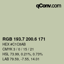 カラーコード: RGB 193.7 200.6 171 | qconv.com