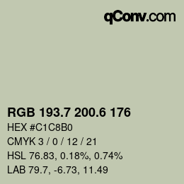 カラーコード: RGB 193.7 200.6 176 | qconv.com