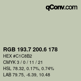 カラーコード: RGB 193.7 200.6 178 | qconv.com