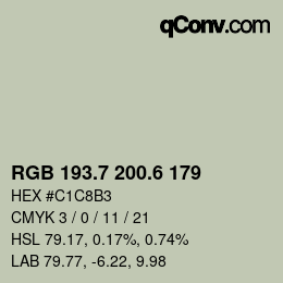 カラーコード: RGB 193.7 200.6 179 | qconv.com