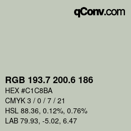 カラーコード: RGB 193.7 200.6 186 | qconv.com