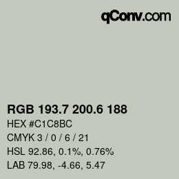 カラーコード: RGB 193.7 200.6 188 | qconv.com