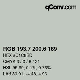 カラーコード: RGB 193.7 200.6 189 | qconv.com