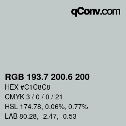 カラーコード: RGB 193.7 200.6 200 | qconv.com