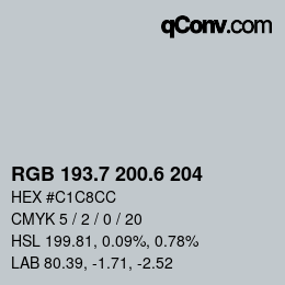 カラーコード: RGB 193.7 200.6 204 | qconv.com