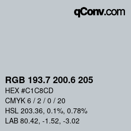 カラーコード: RGB 193.7 200.6 205 | qconv.com