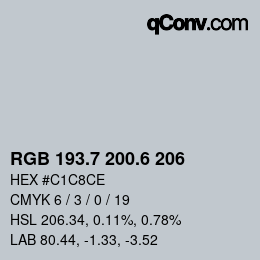 カラーコード: RGB 193.7 200.6 206 | qconv.com