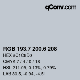 カラーコード: RGB 193.7 200.6 208 | qconv.com