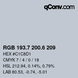 カラーコード: RGB 193.7 200.6 209 | qconv.com