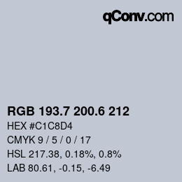 カラーコード: RGB 193.7 200.6 212 | qconv.com