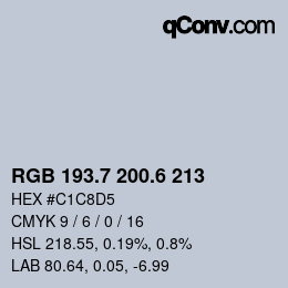 カラーコード: RGB 193.7 200.6 213 | qconv.com