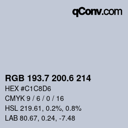 カラーコード: RGB 193.7 200.6 214 | qconv.com