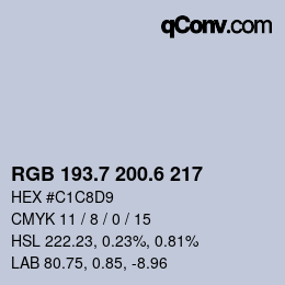 カラーコード: RGB 193.7 200.6 217 | qconv.com