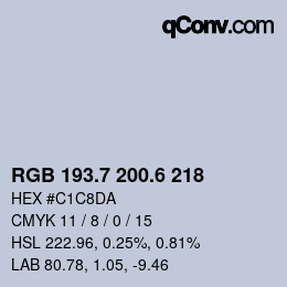 カラーコード: RGB 193.7 200.6 218 | qconv.com
