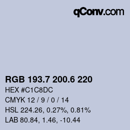 カラーコード: RGB 193.7 200.6 220 | qconv.com
