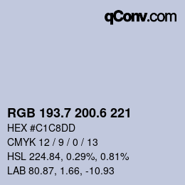 カラーコード: RGB 193.7 200.6 221 | qconv.com