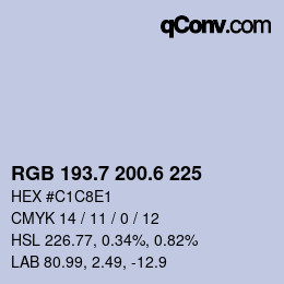 カラーコード: RGB 193.7 200.6 225 | qconv.com