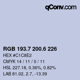 カラーコード: RGB 193.7 200.6 226 | qconv.com
