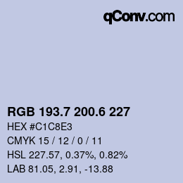 カラーコード: RGB 193.7 200.6 227 | qconv.com