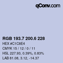 カラーコード: RGB 193.7 200.6 228 | qconv.com