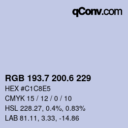カラーコード: RGB 193.7 200.6 229 | qconv.com