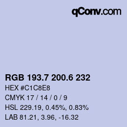 カラーコード: RGB 193.7 200.6 232 | qconv.com