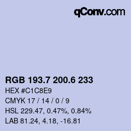 カラーコード: RGB 193.7 200.6 233 | qconv.com