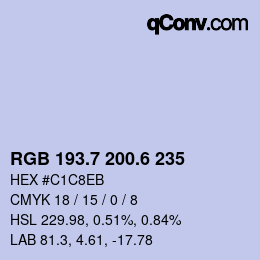 カラーコード: RGB 193.7 200.6 235 | qconv.com