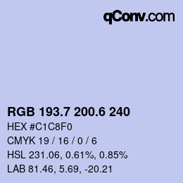 カラーコード: RGB 193.7 200.6 240 | qconv.com