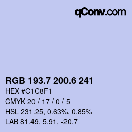 カラーコード: RGB 193.7 200.6 241 | qconv.com
