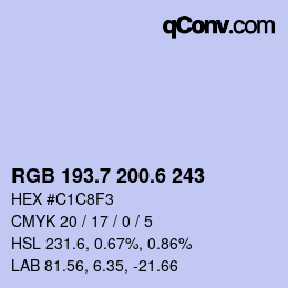 カラーコード: RGB 193.7 200.6 243 | qconv.com