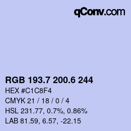 カラーコード: RGB 193.7 200.6 244 | qconv.com