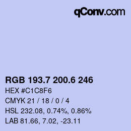 カラーコード: RGB 193.7 200.6 246 | qconv.com
