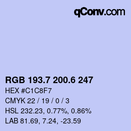 カラーコード: RGB 193.7 200.6 247 | qconv.com