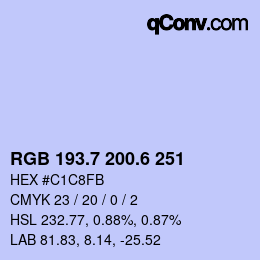 カラーコード: RGB 193.7 200.6 251 | qconv.com