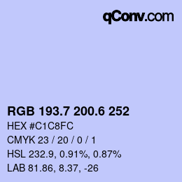 カラーコード: RGB 193.7 200.6 252 | qconv.com