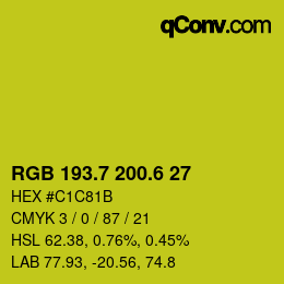 カラーコード: RGB 193.7 200.6 27 | qconv.com